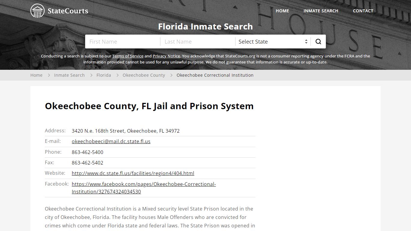 Okeechobee Correctional Institution Inmate Records Search ...